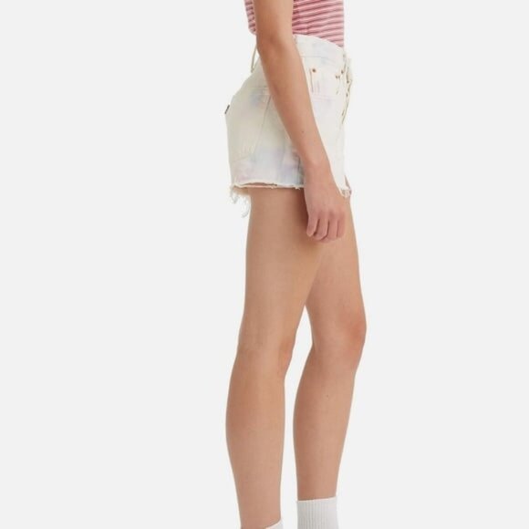 NWT Levi’s 501 White Tie Dye High Rise Fray Bottom Shorts Size 31 - Picture 5 of 6